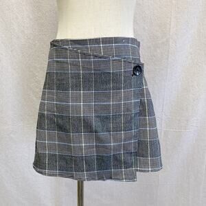 GARAGE Plaid Houndstooth Black, Blue, Yellow Asymmetric Wrap Mini Skirt Medium